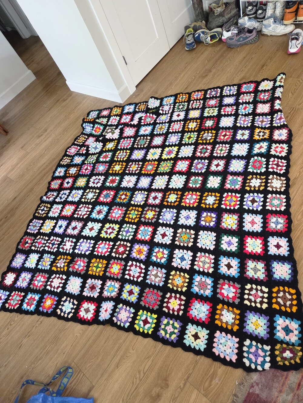 Extra Large 79x73" Handmade Crochet Granny Square Afghan – Colorful Retro Throw
